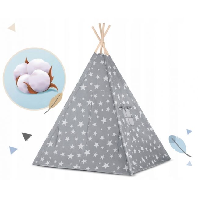 Cort de joaca pentru copii cu lumini si 2 pernite nukido 120 x 120 x 165 cm - gri cu stelute  edeedi740120