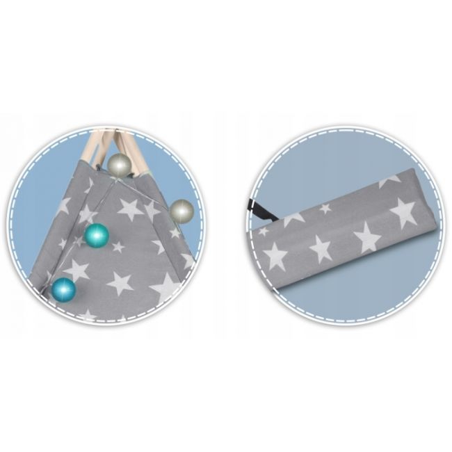 Cort de joaca pentru copii cu lumini si 2 pernite nukido 120 x 120 x 165 cm - gri cu stelute  edeedi740120