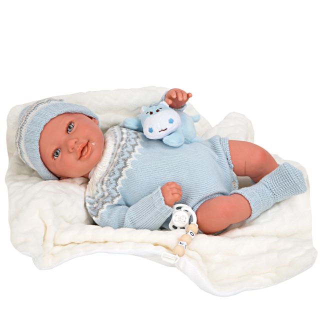 Papusa Reborn bebelus realist Arias Ibai 45 cm cu patura si animal de plus ERFA98153