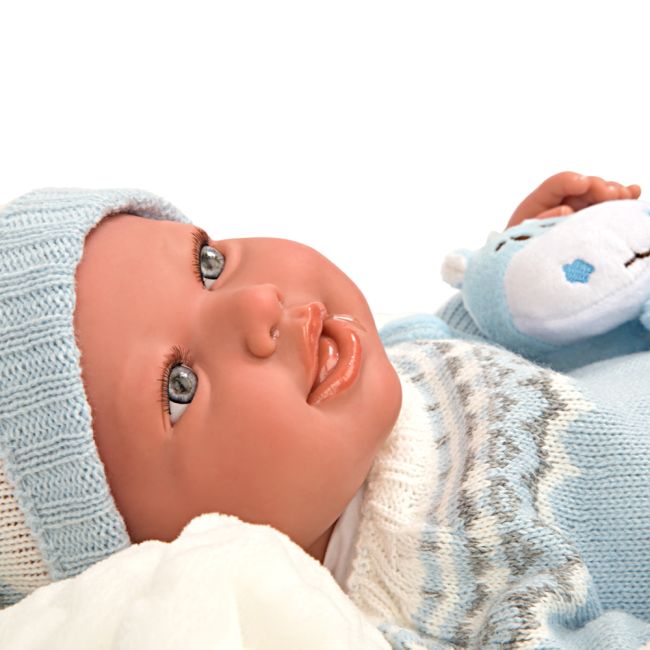 Papusa Reborn bebelus realist Arias Ibai 45 cm cu patura si animal de plus ERFA98153