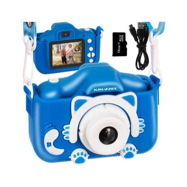 Aparat foto digital pentru copii Kitty, 2 inch, 3MP, card 16GB Kruzzel MY18070 BBJMY18070_Albastru