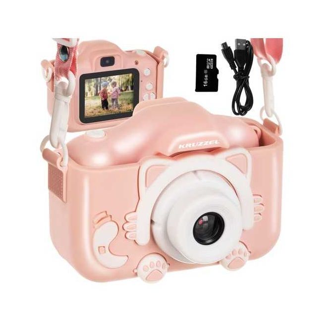 Aparat foto digital pentru copii Kitty, 2 inch, 3MP, card 16GB Kruzzel MY18070 BBJMY18070_Roz