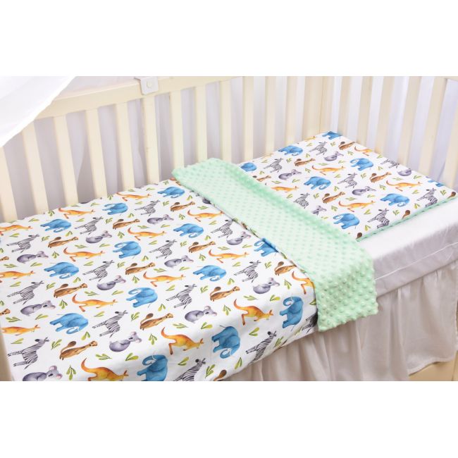 Lenjerie 3 piese patut 120x60 cm model animalute si plus verde menta PFCPF74871