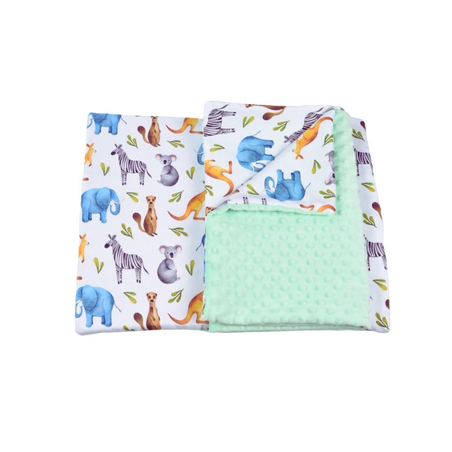 Lenjerie 3 piese patut 120x60 cm model animalute si plus verde menta PFCPF74871