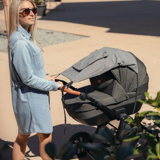 Parasolar cu laterale pentru landou si carucior, Copertina protectie UPF 50+ cu fereastra, Usor reglabil, Rezistent la apa, FreeON, Gri BYN47122