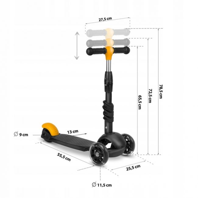 Trotineta 3 in 1 cu roti cu led ricokids cubi 765500 - negru - portocaliu edeedi765500