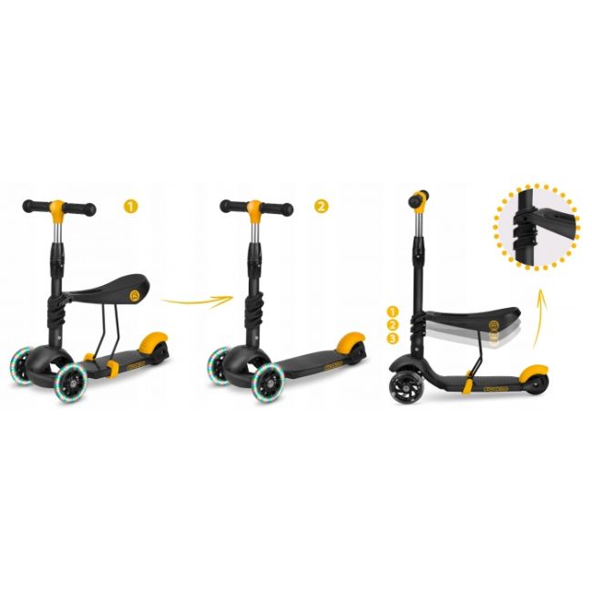 Trotineta 3 in 1 cu roti cu led ricokids cubi 765500 - negru - portocaliu edeedi765500