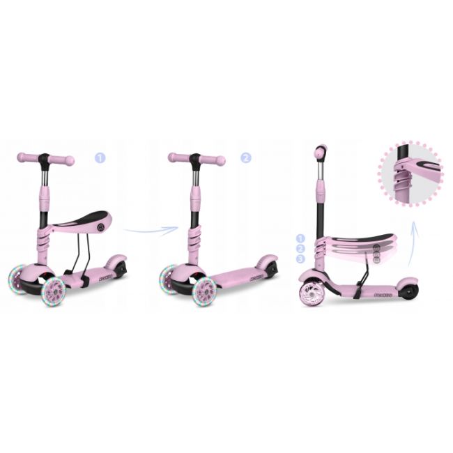 Trotineta 3 in 1 cu roti cu led ricokids cubi 765501 - roz edeedi765501