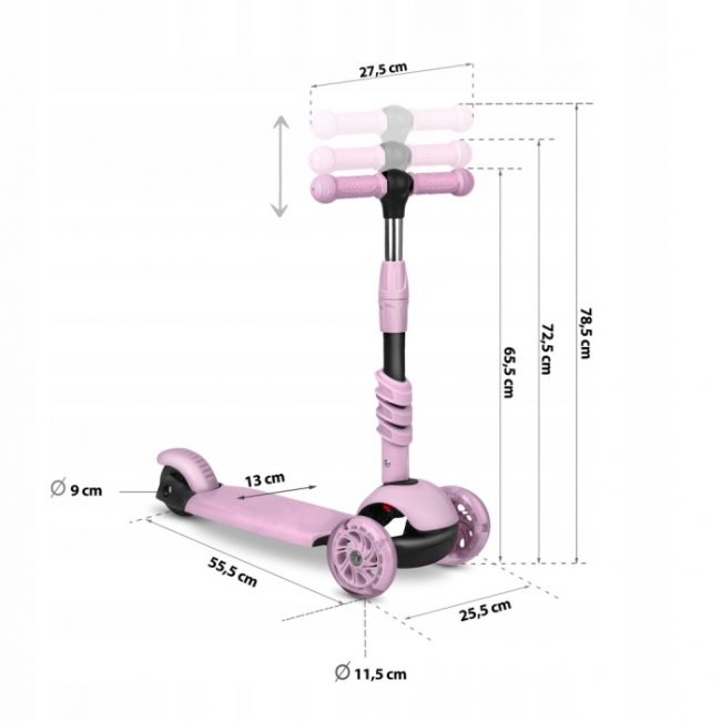 Trotineta 3 in 1 cu roti cu led ricokids cubi 765501 - roz edeedi765501