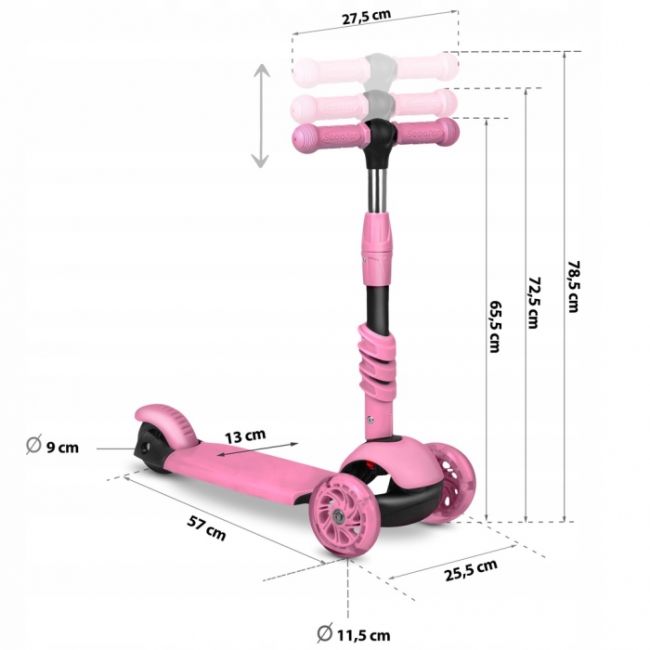 Trotineta 3 in 1 cu roti cu led ricokids todi 765400 - roz edeedi765400