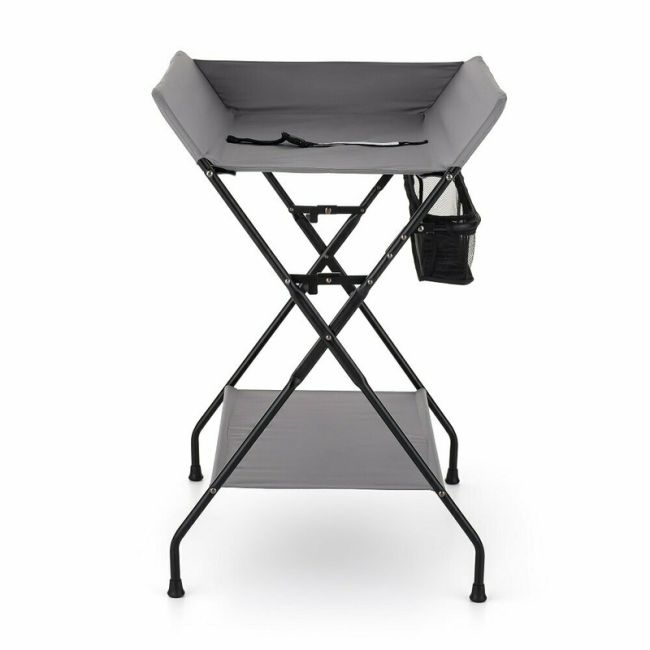 Feedo - Masuta multifunctionala pentru infasat si schimbat scutece, Pliabila, Cu raft pentru depozitare si compartiment lateral, Realizata din fier, panza si in, 80.5 x 67 x 102.5 cm, Gri BYN202206
