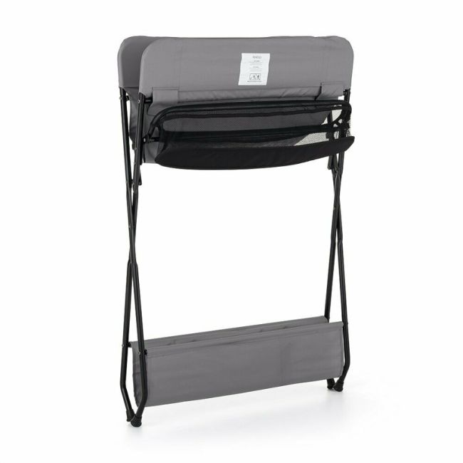 Feedo - Masuta multifunctionala pentru infasat si schimbat scutece, Pliabila, Cu raft pentru depozitare si compartiment lateral, Realizata din fier, panza si in, 80.5 x 67 x 102.5 cm, Gri BYN202206