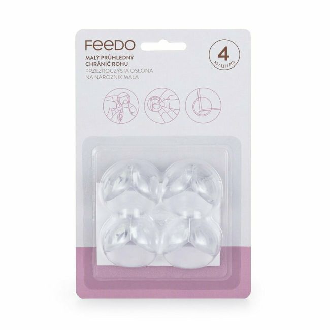Feedo - Set protectii pentru colturi ascutite, Usor de instalat, 3.6 x 3.6 x 2.7 cm, 4 bucati, Transparent BYN242203