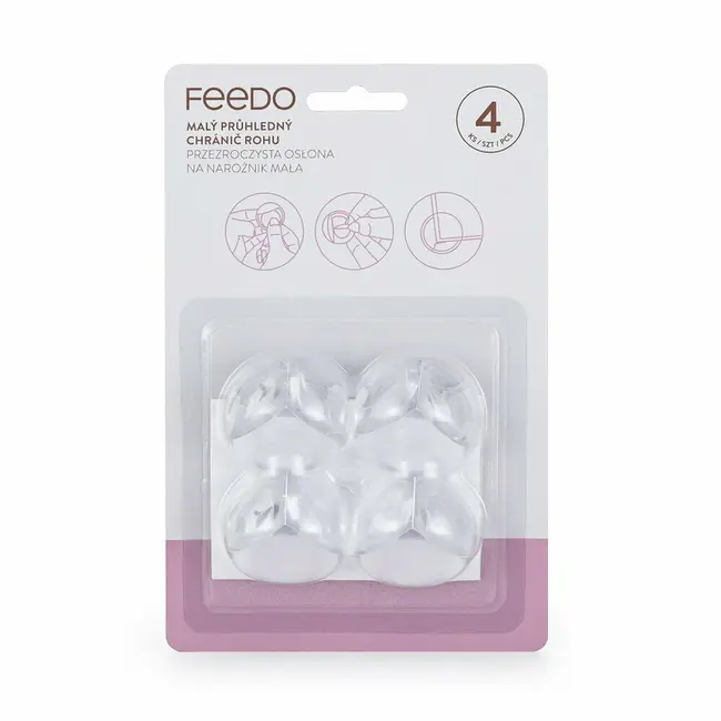 Feedo - Set protectii pentru colturi ascutite, Usor de instalat, 3.6 x 3.6 x 2.7 cm, 4 bucati, Transparent BYN242203