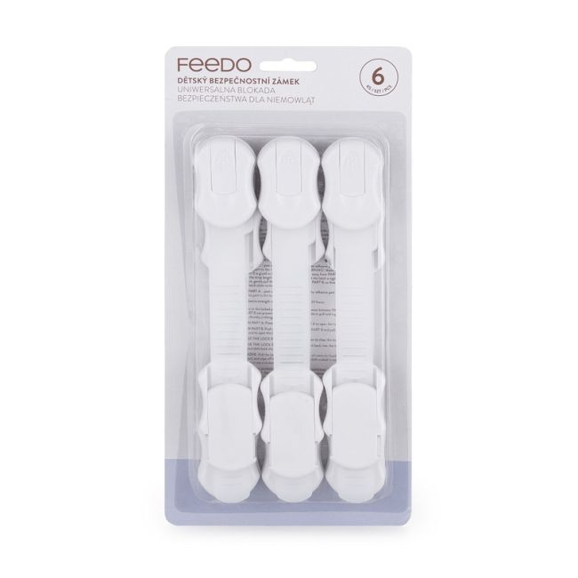 Feedo - Set sisteme de siguranta pentru mobilier, Universale, Cu lungime reglabila, 19 x 3.4 cm, Distanta 2-11 cm, 6 bucati, Alb BYN240202