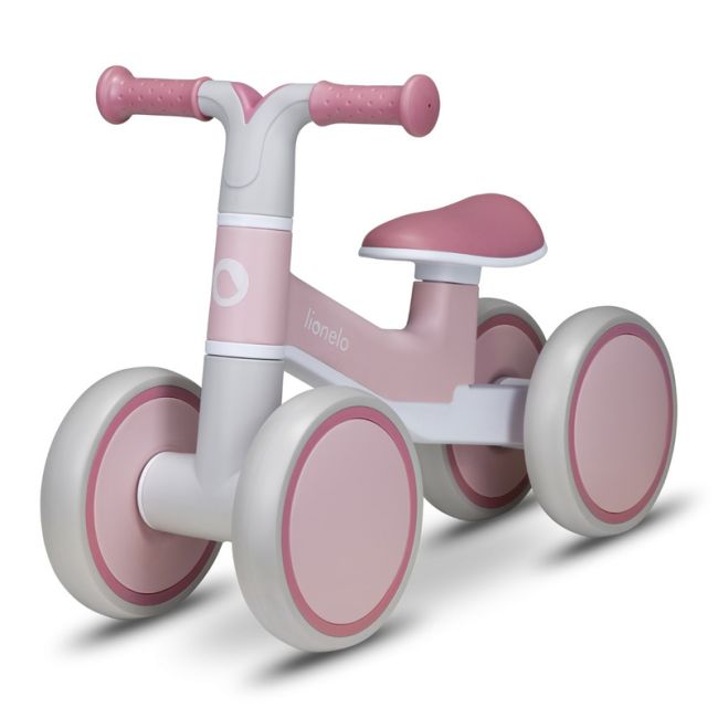 Lionelo - Bicicleta fara pedale Villy, Cu 4 roti, Din spuma EVA si TPR, Stabila, Manere moi, antiderapante, 12- 36 luni, Sustine pana la 30 kg, Certificata EN 71-1:2014, EN 71-2:2011, EN 71-3:2019, Roz BYNLOE-VILLY_ PINK_ROSE