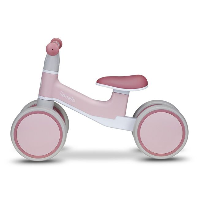 Lionelo - Bicicleta fara pedale Villy, Cu 4 roti, Din spuma EVA si TPR, Stabila, Manere moi, antiderapante, 12- 36 luni, Sustine pana la 30 kg, Certificata EN 71-1:2014, EN 71-2:2011, EN 71-3:2019, Roz BYNLOE-VILLY_ PINK_ROSE