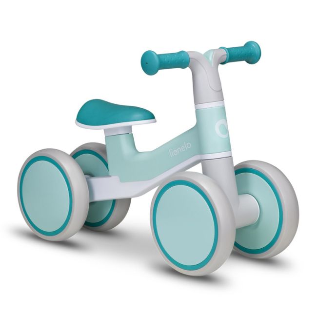 Lionelo - Bicicleta fara pedale Villy, Cu 4 roti, Din spuma EVA si TPR, Stabila, Manere moi, antiderapante, 12- 36 luni, Sustine pana la 30 kg, Certificata EN 71-1:2014, EN 71-2:2011, EN 71-3:2019, Verde turcoaz BYNLOE-VILLY_ GREEN_TURCOISE