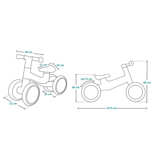 Lionelo - Bicicleta fara pedale Villy, Cu 4 roti, Din spuma EVA si TPR, Stabila, Manere moi, antiderapante, 12- 36 luni, Sustine pana la 30 kg, Certificata EN 71-1:2014, EN 71-2:2011, EN 71-3:2019, Verde turcoaz BYNLOE-VILLY_ GREEN_TURCOISE