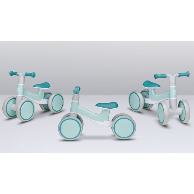 Lionelo - Bicicleta fara pedale Villy, Cu 4 roti, Din spuma EVA si TPR, Stabila, Manere moi, antiderapante, 12- 36 luni, Sustine pana la 30 kg, Certificata EN 71-1:2014, EN 71-2:2011, EN 71-3:2019, Verde turcoaz BYNLOE-VILLY_ GREEN_TURCOISE