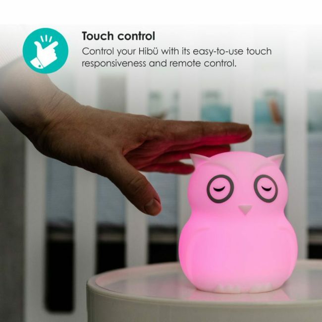 Lampa de veghe Bufnita, Hibu, Functionare pana la 10 ore, Cu telecomanda si cablu USB, Cu 9 culori diferite activate prin control Touch, Bbluv, White BYNBBL-B0154