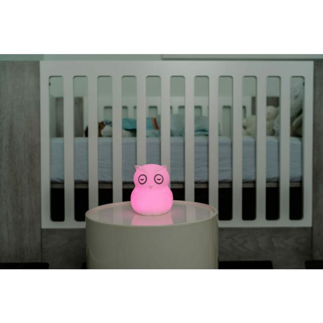 Lampa de veghe Bufnita, Hibu, Functionare pana la 10 ore, Cu telecomanda si cablu USB, Cu 9 culori diferite activate prin control Touch, Bbluv, White BYNBBL-B0154