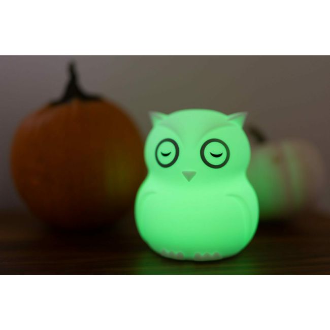 Lampa de veghe Bufnita, Hibu, Functionare pana la 10 ore, Cu telecomanda si cablu USB, Cu 9 culori diferite activate prin control Touch, Bbluv, White BYNBBL-B0154