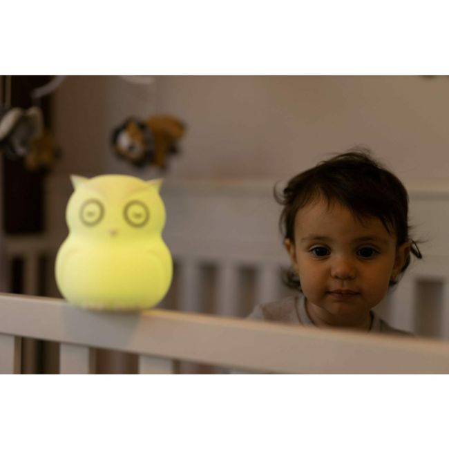 Lampa de veghe Bufnita, Hibu, Functionare pana la 10 ore, Cu telecomanda si cablu USB, Cu 9 culori diferite activate prin control Touch, Bbluv, White BYNBBL-B0154