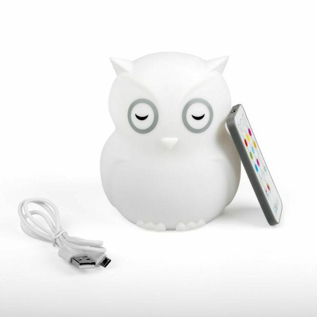 Lampa de veghe Bufnita, Hibu, Functionare pana la 10 ore, Cu telecomanda si cablu USB, Cu 9 culori diferite activate prin control Touch, Bbluv, White BYNBBL-B0154