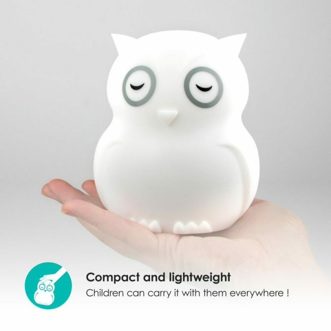 Lampa de veghe Bufnita, Hibu, Functionare pana la 10 ore, Cu telecomanda si cablu USB, Cu 9 culori diferite activate prin control Touch, Bbluv, White BYNBBL-B0154