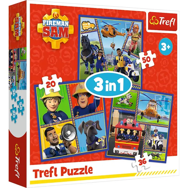 PUZZLE TREFL 3IN1 POMPIERUL SAM O ZI DIN VIATA POMPIERILOR VIV34868
