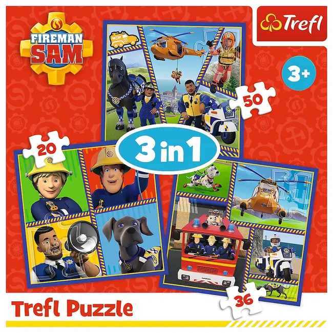 PUZZLE TREFL 3IN1 POMPIERUL SAM O ZI DIN VIATA POMPIERILOR VIV34868