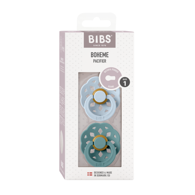Bibs - set 2 suzete boheme latex, tetina rotunda, 0 luni +-baby blue/island sea bbb230130