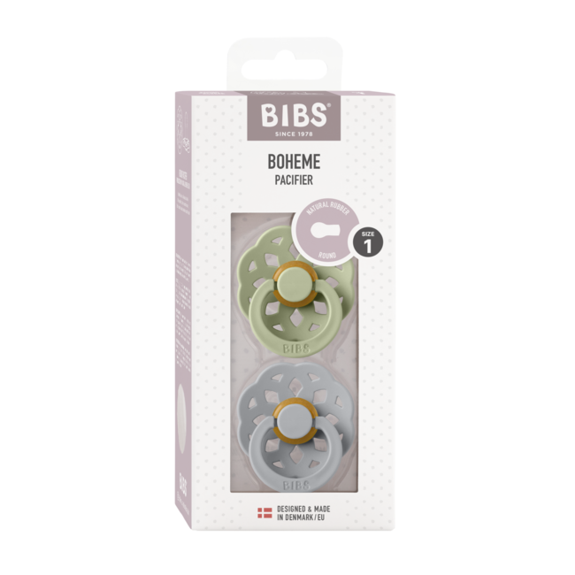 Bibs - set 2 suzete boheme latex, tetina rotunda, 0 luni +-sage/cloud bbb230110