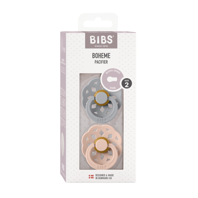 Bibs - set 2 suzete boheme latex, tetina rotunda, 6 luni +-cloud/blush bbb240105