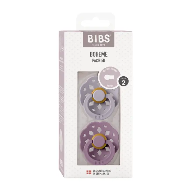 Bibs - set 2 suzete boheme latex, tetina rotunda, 6 luni +-fossil grey/mauve bbb240131