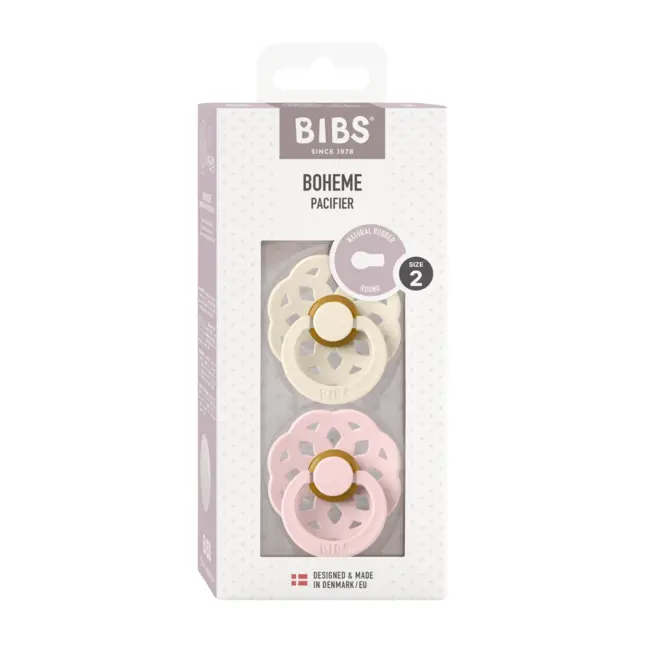 Bibs - set 2 suzete boheme latex, tetina rotunda, 6 luni +-ivory/blossom bbb240107