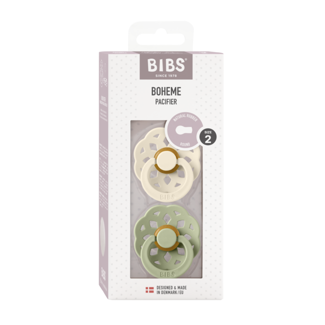 Bibs - set 2 suzete boheme latex, tetina rotunda, 6 luni +-ivory/sage bbb240101