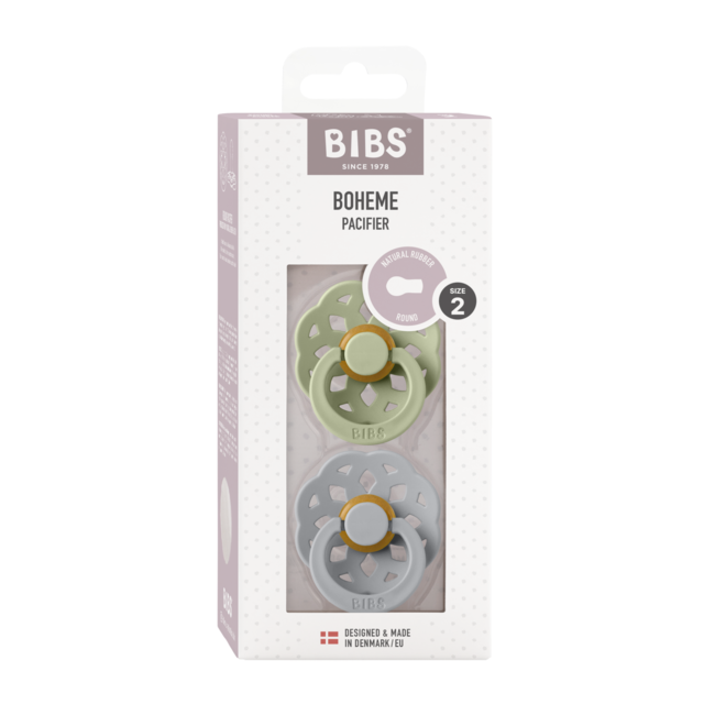 Bibs - set 2 suzete boheme latex, tetina rotunda, 6 luni +-sage/cloud bbb240110