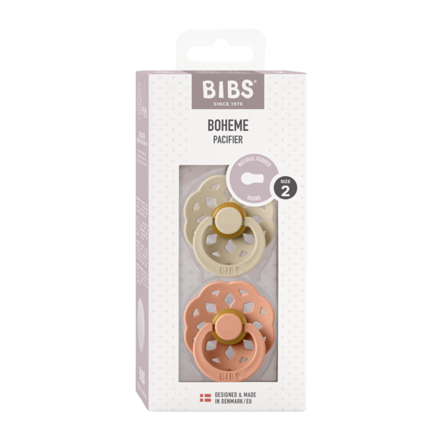 Bibs - set 2 suzete boheme latex, tetina rotunda, 6 luni +-vanilla/peach bbb240103