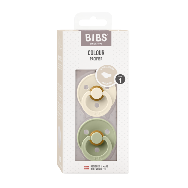 Bibs - set 2 suzete colour latex, tetina anatomica, 0 luni +-ivory/sage bbb2111416