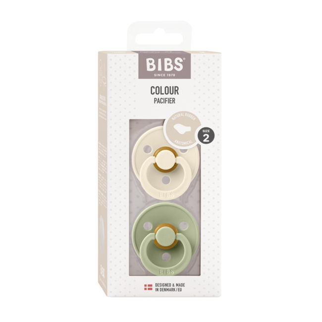 Bibs - set 2 suzete colour latex, tetina anatomica, 6 luni +-ivory/sage bbb2211416