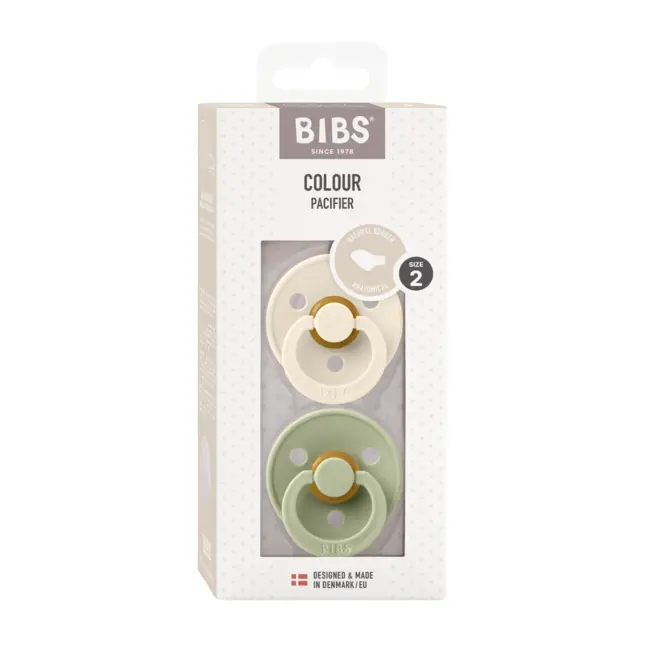 Bibs - set 2 suzete colour latex, tetina anatomica, 6 luni +-ivory/sage bbb2211416