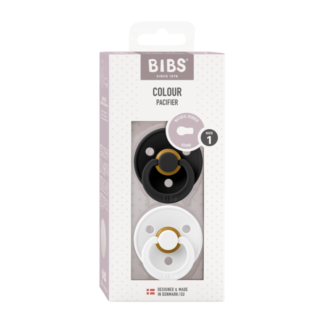 Bibs - set 2 suzete colour latex, tetina rotunda, 0 luni +-black/white bbb110219