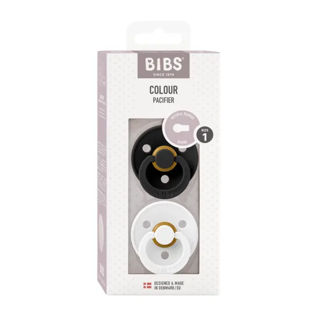 Bibs - set 2 suzete colour latex, tetina rotunda, 0 luni +-black/white bbb110219