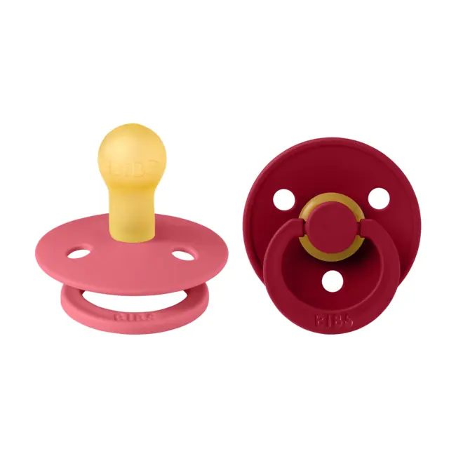 Bibs - set 2 suzete colour latex, tetina rotunda, 0 luni +-coral/ruby bbb110254