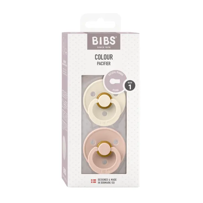 Bibs - set 2 suzete colour latex, tetina rotunda, 0 luni +-ivory/blush bbb110256