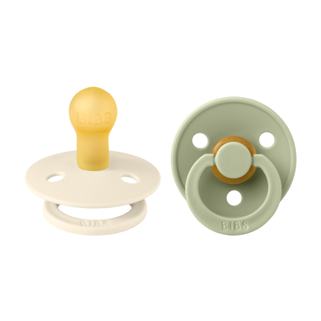 Bibs - set 2 suzete colour latex, tetina rotunda, 0 luni +-ivory/sage bbb110241