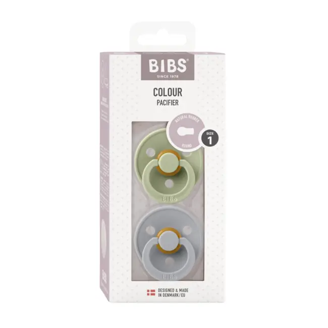 Bibs - set 2 suzete colour latex, tetina rotunda, 0 luni +-sage/cloud bbb110262