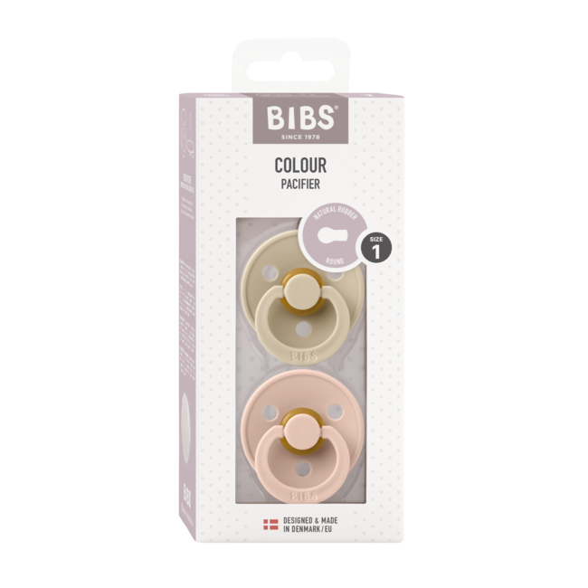 Bibs - set 2 suzete colour latex, tetina rotunda, 0 luni +-vanilla/blush bbb110213